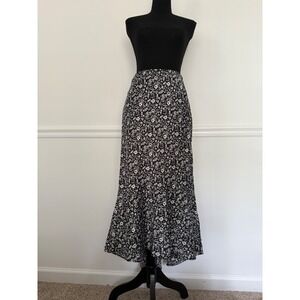 Abercrombie & Fitch Black Floral Maxi Skirt silky Women's M Flowy Boho